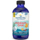 A bottle of Nordic Naturals Children's DHA fish oil supplement, 8 fl oz, strawberry flavor. The product is in a cobalt blue bottle with a black cap and a white, blue, and yellow label featuring cartoon fish and mountain graphics.