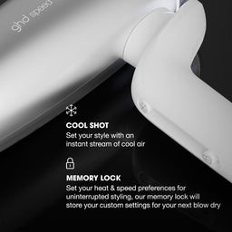Hair dryer with features highlighted on a black background