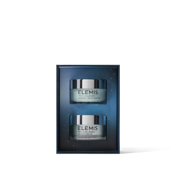 ELEMIS skincare set with two jars in a box on a white background