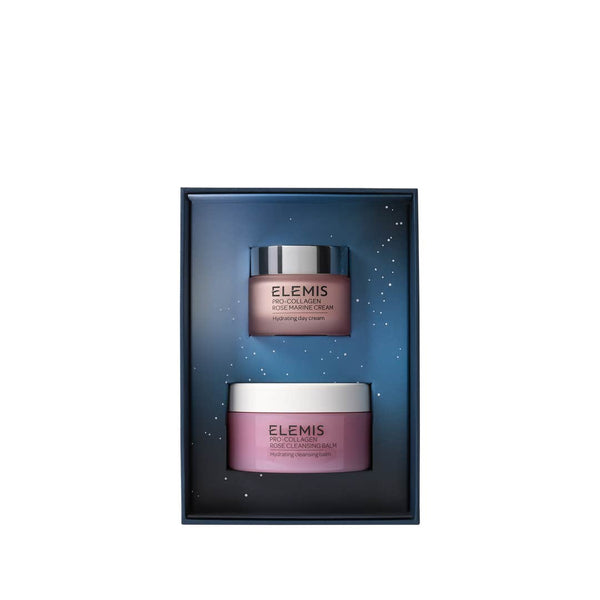 Two Elemis skincare products in a box on a white background