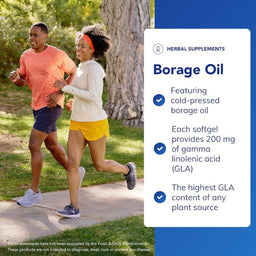 Two people running outdoors with a supplement product panel on the right.