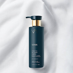 Blue VENN Skincare Synbiotic Polyamine Shampoo bottle on texture background