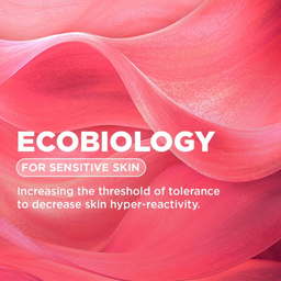 Ecobiology product for sensitive skin with pink and red abstract design