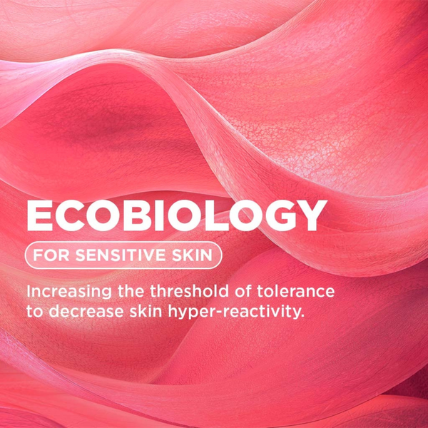Ecobiology product for sensitive skin with pink and red abstract design