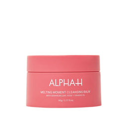 Pink jar of Alpha+ Melting Moment Cleansing Balm on a white background