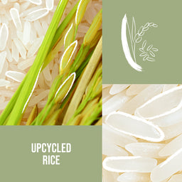 Upcycled rice with green stalks on a beige background