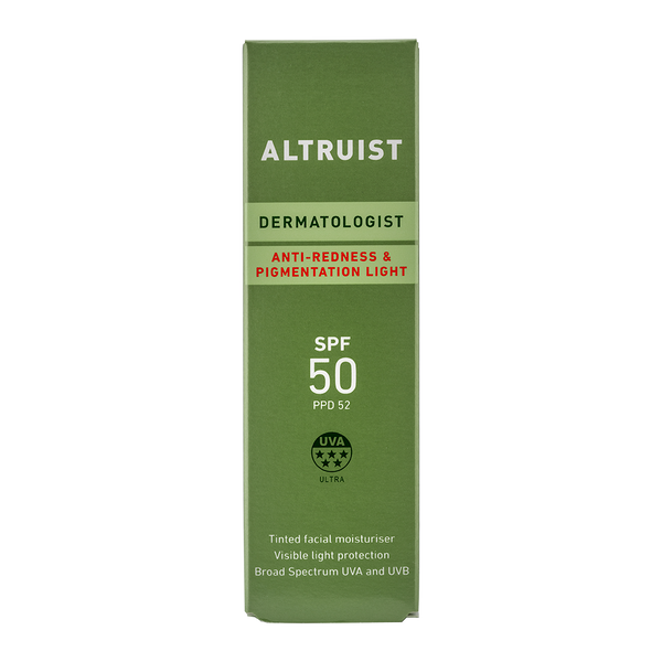 Green box of Altruist dermatologist product on a white background