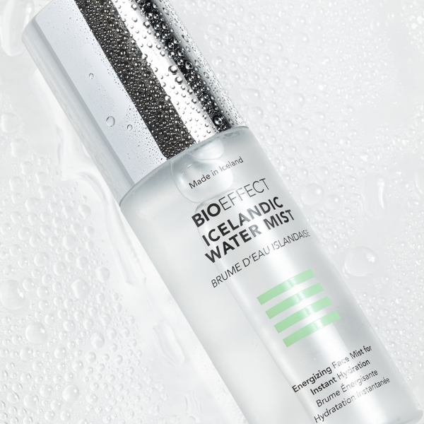 BIOEFFECT Icelandic Water Mist bottle on a textured white background