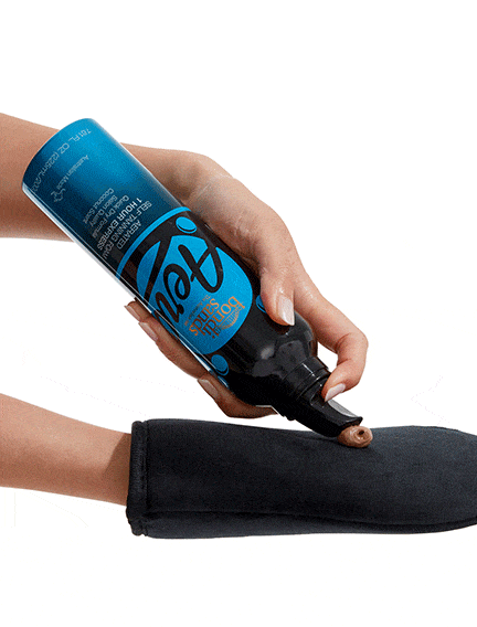 Foam being applied to a application mitt 