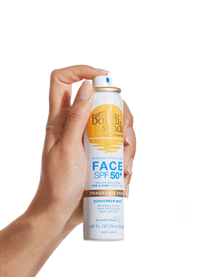 Bondi Sands Face Mist SPF50+ being sprayed into the air