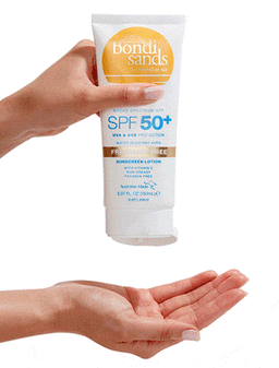 Bondi Sands Mineral Body Lotion SPF 50+ poured into a hand