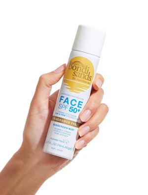 Bondi Sands Face Mist SPF50+ bottle held in a hand