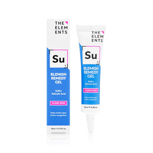 Blue and white The Elements Blemish Remedy Gel Tube and Packaging