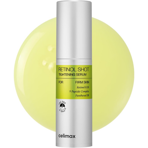 Celimax Retinol Shot serum bottle with a yellow background