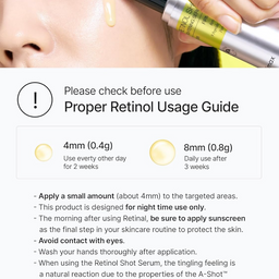Retinol usage guide with product application instructions on a white background