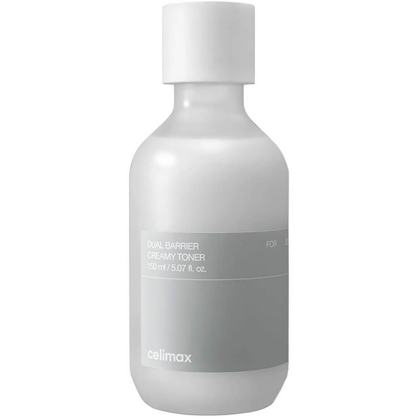 White bottle of celimax toner on a white background