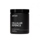 Black supplement jar labeled 'Cellular Defence' by ARTAH on a light gray background with feature logos.