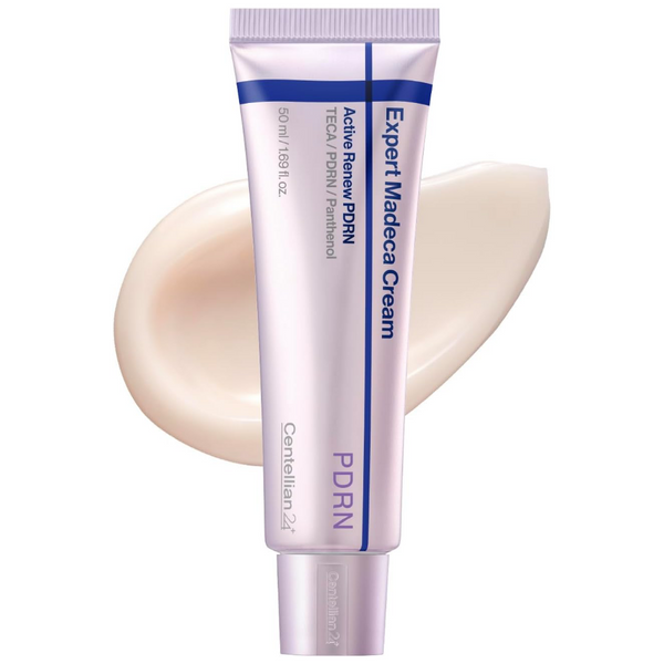 Tube of Expert Madeca Cream with a swatch on a white background
