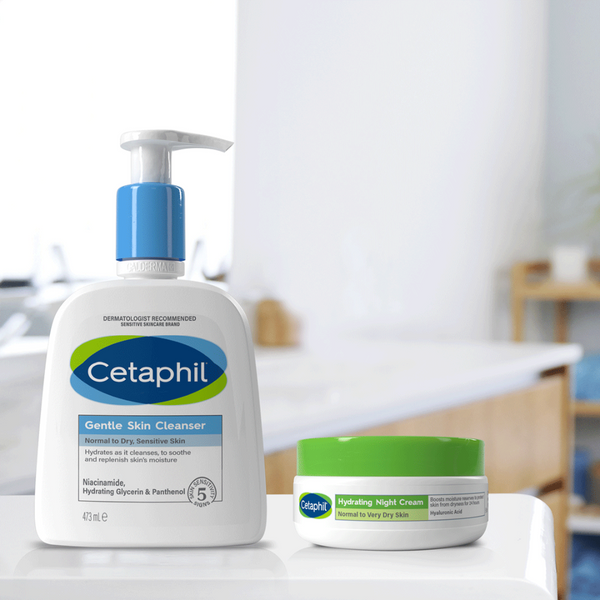 Cetaphil Gentle Skin Cleanser bottle on a counter top