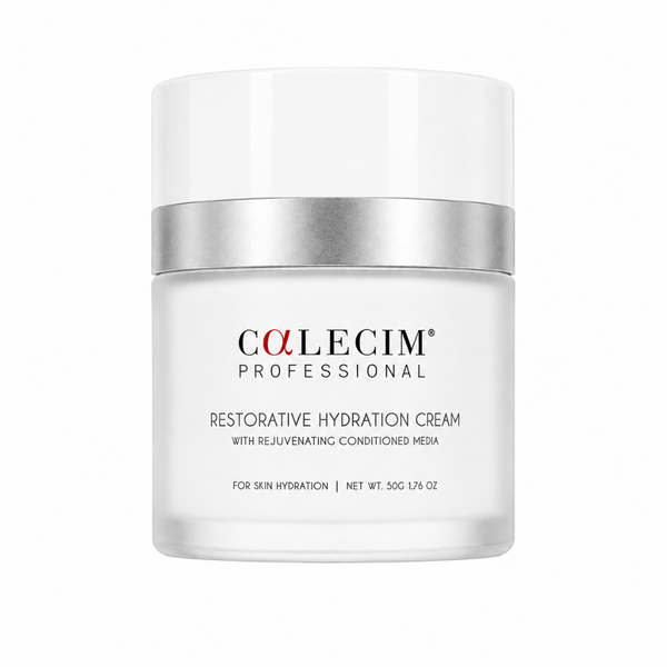 Colecim Professional Restorative Hydration Cream in a white jar with a metallic silver band and black text, set against a plain white background.