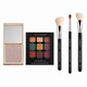 Sigma Jewels eyeshadow palette set with a single-pan compact, a six-shade eyeshadow palette, and three makeup brushes on a white background.