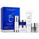ZO Skin Health by Zein Obagi anti-aging program set, featuring a blue and silver outer box, a white cleansing tube, a silver pump bottle, a blue jar, a white jar, and a silver jar, arranged on a white background.