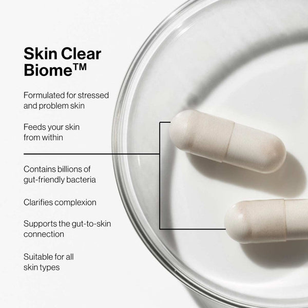 Information: formulated for stressed and problem skin, feeds your skin from within, contains billions of gut bacteria, clarifies complexion, supports the gut-to-skin connection and suitable for all skin types