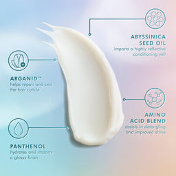 Product smear with ingredient labels on a gradient background