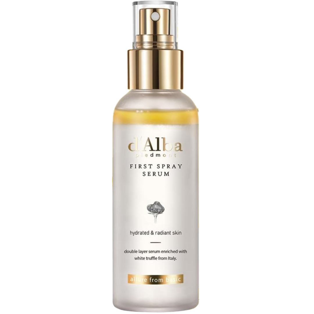 Alba First Spray Serum bottle on a white background