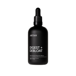 Black bottle of ARTAH Digest + Debloat on a white background