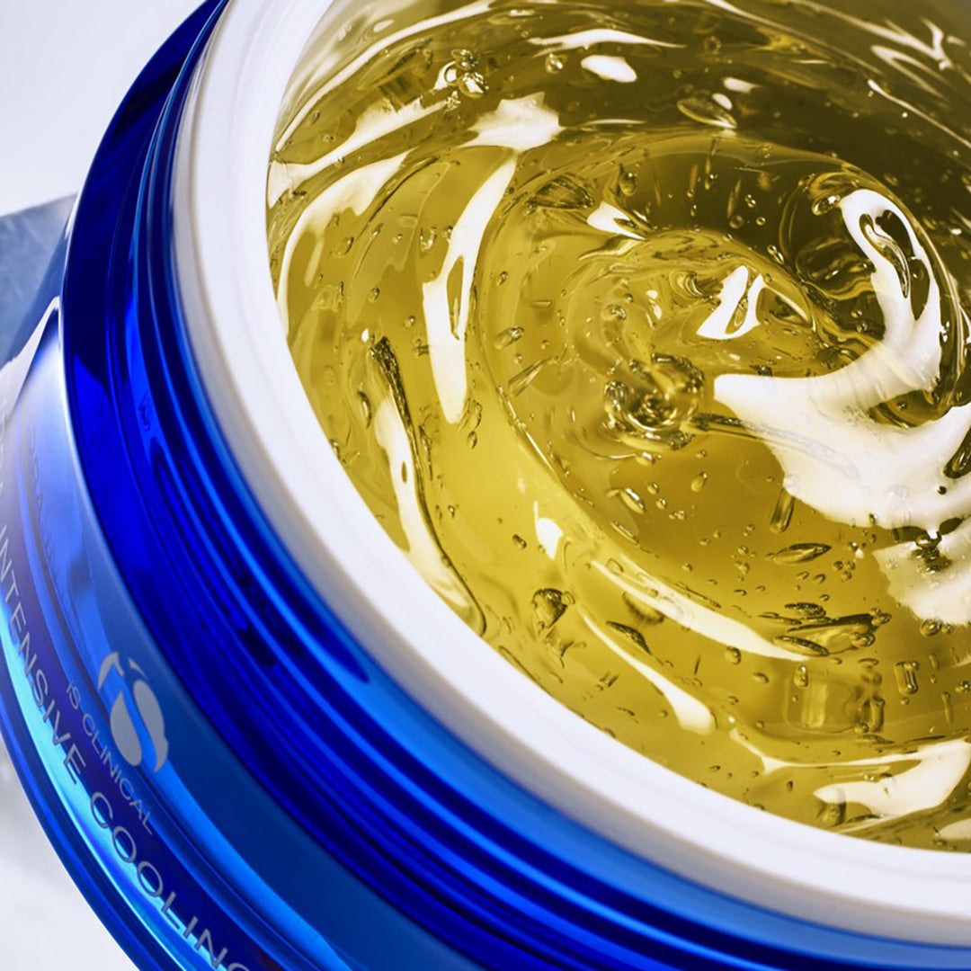 Close-up of a jar with blue lid and yellowish gel inside