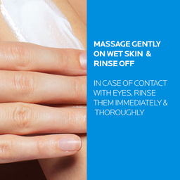 massage gently on wet skin and rinse off