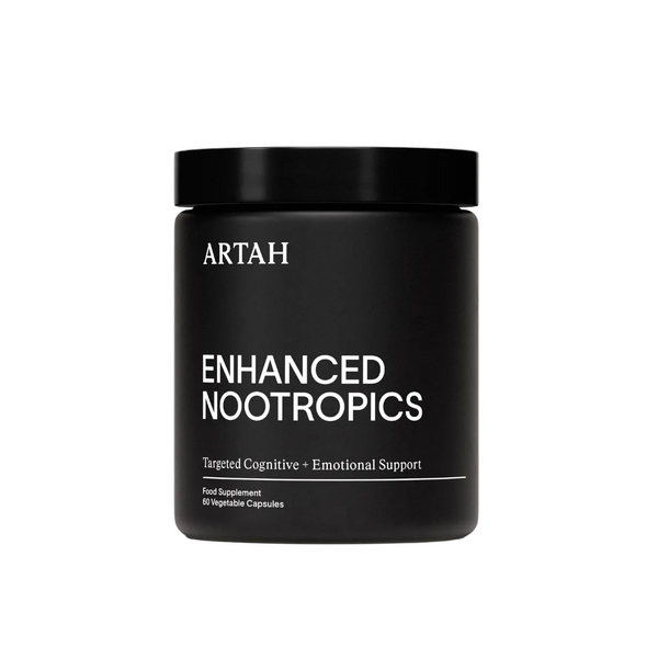 Black supplement container labeled 'ARTAH Core Prenatal+' on a light gray background
