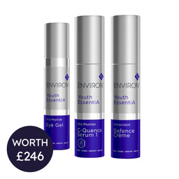 Three skincare bottles from Environ on a white background