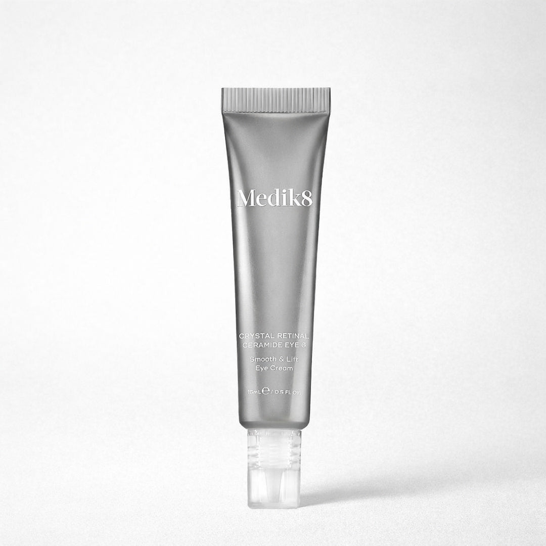 Medik8 eye cream tube on a white background