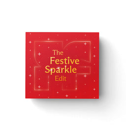 Red box with 'The Festive Sparkle Edit' text on a white background