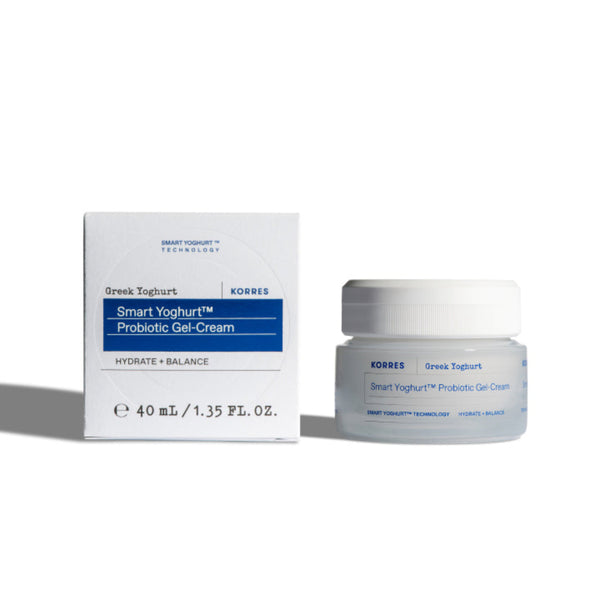 Korres Smart Yoghurt Probiotic Gel-Cream jar and packaging on a white background