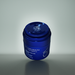 A dark blue cosmetic jar of Elixir Skin Health Vitamin C Serum with a clear gel visible on top, set against a light gray gradient background.