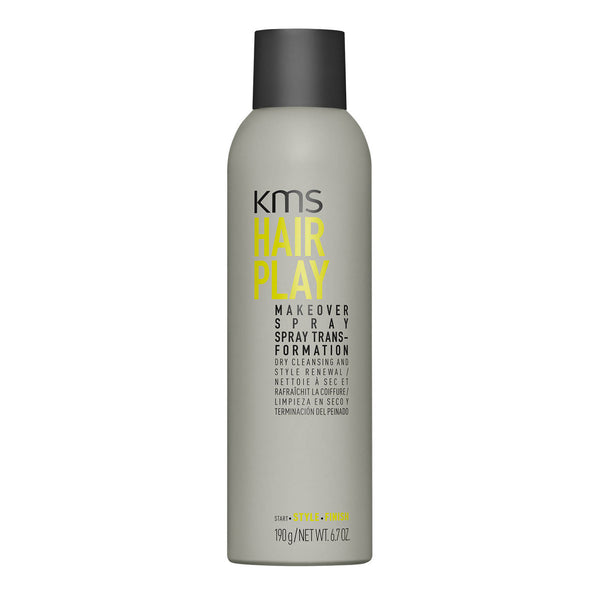 KMS Hair Play Makeover Spray bottle on a white background
