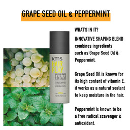 KMS Hair Play product with grape seed oil and peppermint text and images