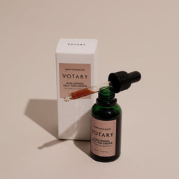 Green Votary Hyaluronic Self-Tan Drops, Calendula and DHA 30ml bottle with pipette next to white box