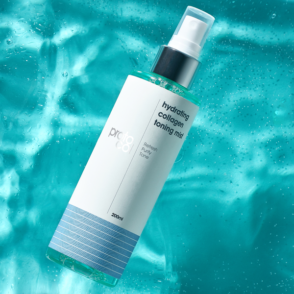 Proto-col Hydrating Collagen Toning Mist floating in water