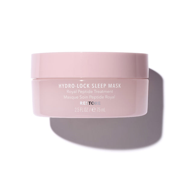 Pink jar of Hydro Lock Sleep Mask on a white background