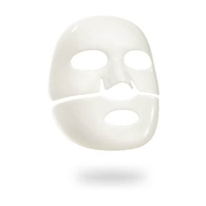 A glossy white silicone face mask shown floating against a solid white background, with a soft shadow underneath.