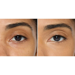 Close-up of a person's eye before and after applying eyeliner.