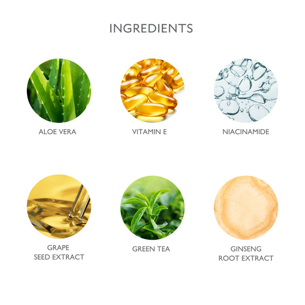 List of skincare ingredients with corresponding images and labels on a white background