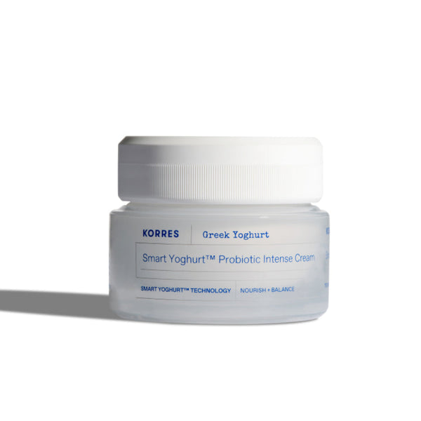 Korres Greek Yoghurt Smart Yoghurt Probiotic Intense Cream jar on a white background