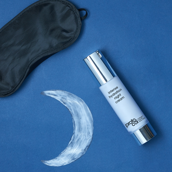 a bottle of Proto-col Intense Hydration Night Cream next to a night mask