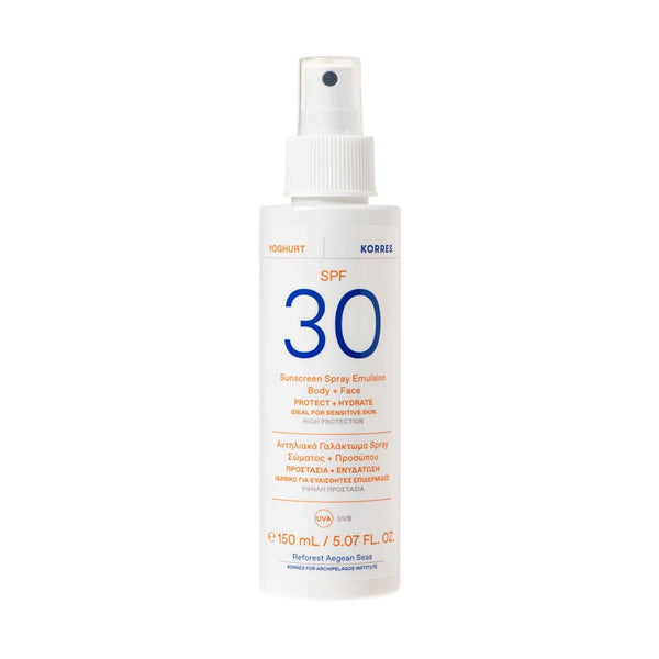 KORRES Yoghurt Spray Emulsion Body + Face SPF30 150ml spray bottle