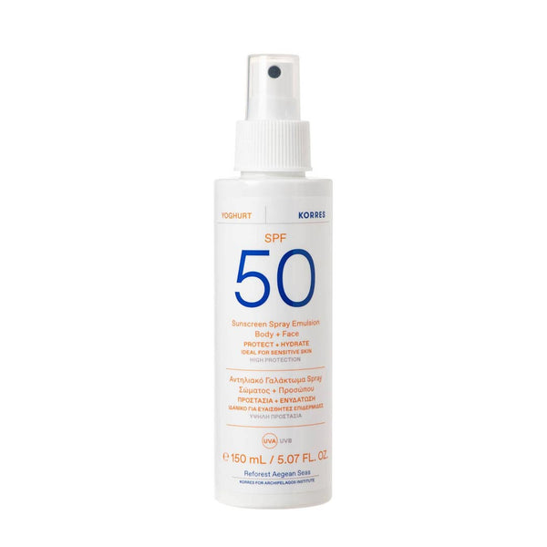 KORRES Yoghurt Spray Emulsion Body + Face SPF50 150ml bottle